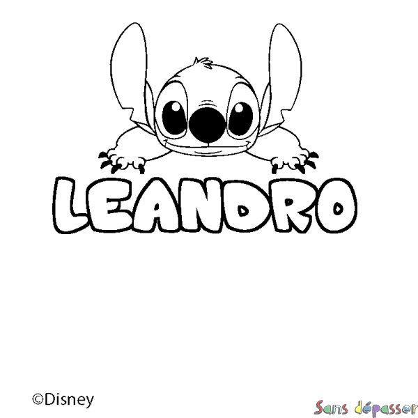 Coloriage pr&eacute;nom LEANDRO - d&eacute;cor Stitch