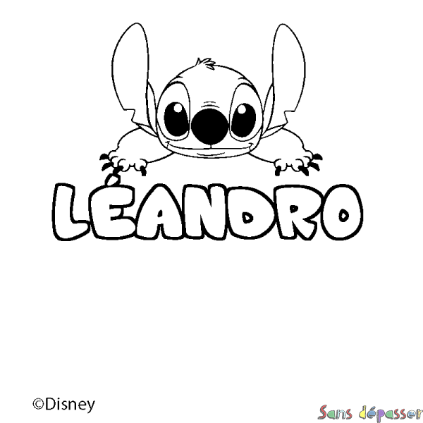 Coloriage pr&eacute;nom L&Eacute;ANDRO - d&eacute;cor Stitch