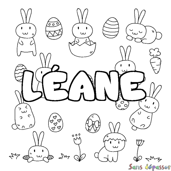 Coloriage pr&eacute;nom L&Eacute;ANE - d&eacute;cor Paques
