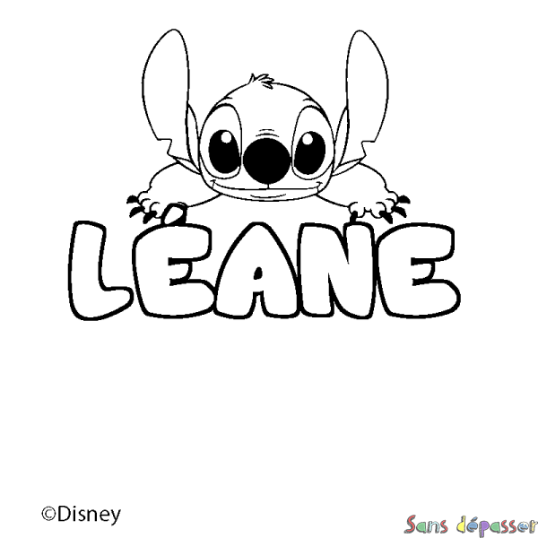 Coloriage pr&eacute;nom L&Eacute;ANE - d&eacute;cor Stitch