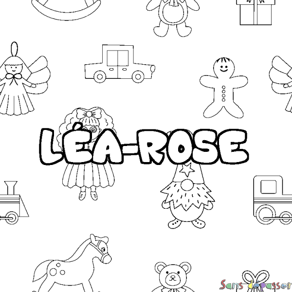 Coloriage pr&eacute;nom L&Eacute;A-ROSE - d&eacute;cor Jouets