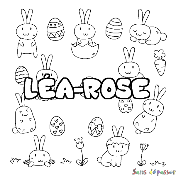 Coloriage pr&eacute;nom L&Eacute;A-ROSE - d&eacute;cor Paques