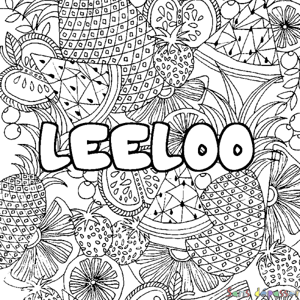 Coloriage prénom LEELOO - d&eacute;cor Mandala fruits