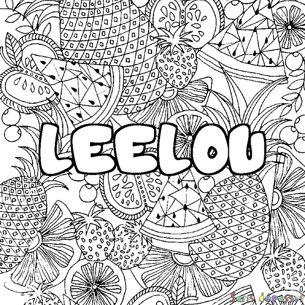 Coloriage prénom LEELOU - d&eacute;cor Mandala fruits