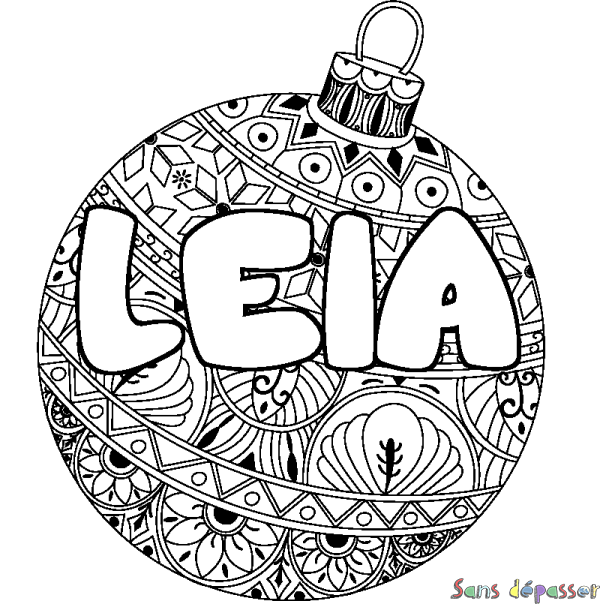 Coloriage pr&eacute;nom LEIA - d&eacute;cor Boule de No&euml;l