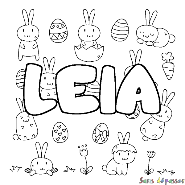 Coloriage pr&eacute;nom LEIA - d&eacute;cor Paques