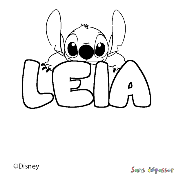 Coloriage pr&eacute;nom LEIA - d&eacute;cor Stitch
