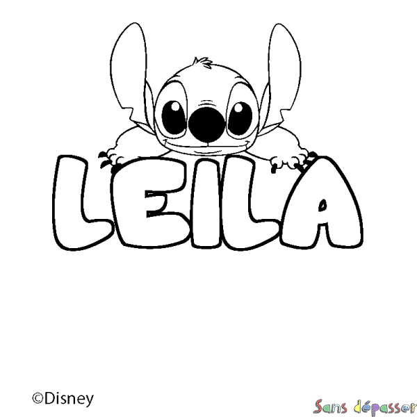 Coloriage pr&eacute;nom LEILA - d&eacute;cor Stitch
