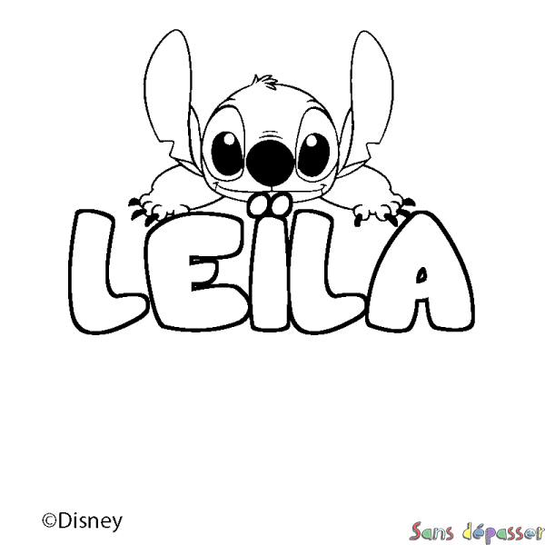 Coloriage pr&eacute;nom LE&Iuml;LA - d&eacute;cor Stitch
