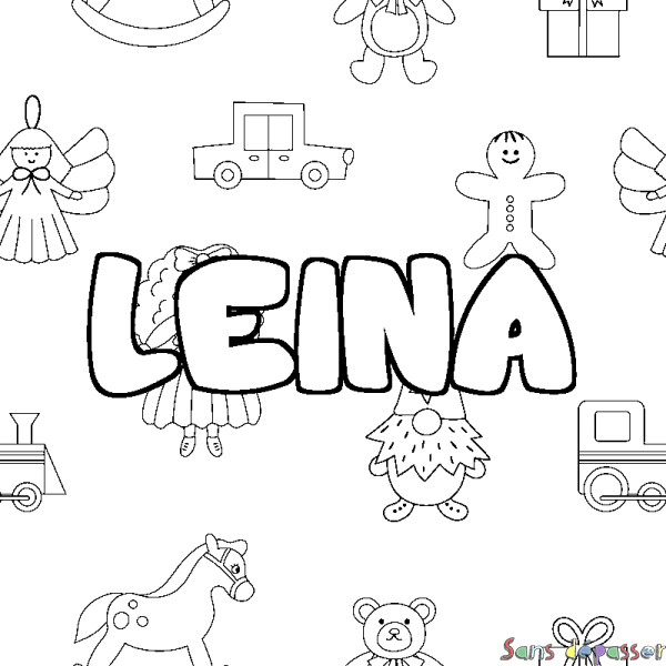 Coloriage pr&eacute;nom LEINA - d&eacute;cor Jouets
