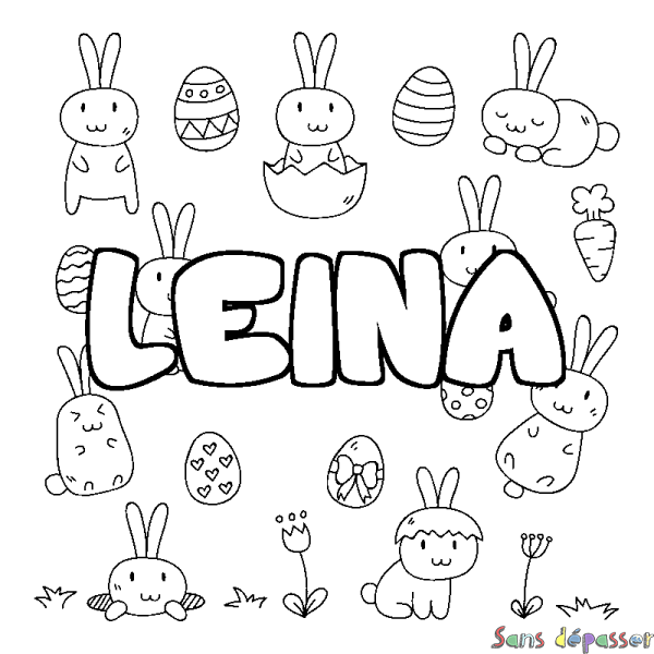Coloriage pr&eacute;nom LEINA - d&eacute;cor Paques