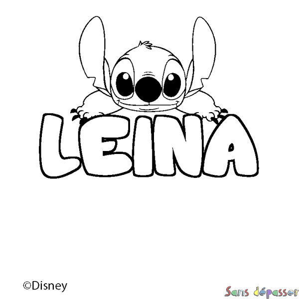Coloriage pr&eacute;nom LEINA - d&eacute;cor Stitch