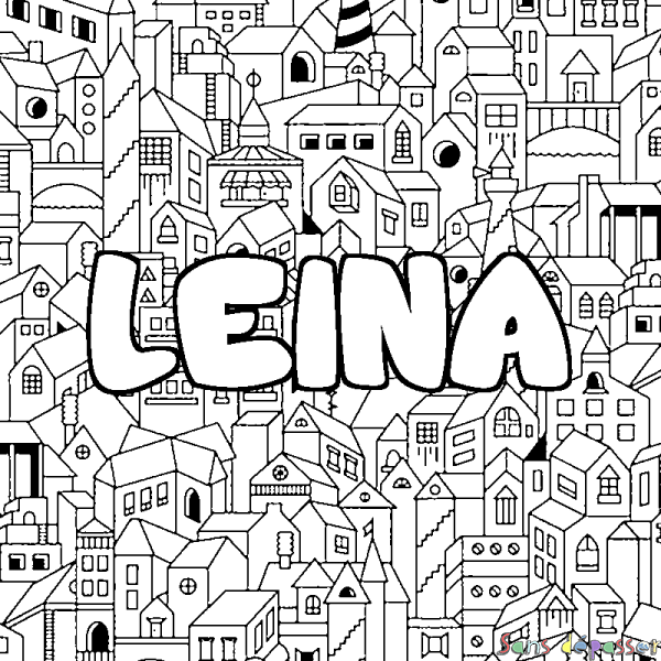 Coloriage pr&eacute;nom LEINA - d&eacute;cor Ville