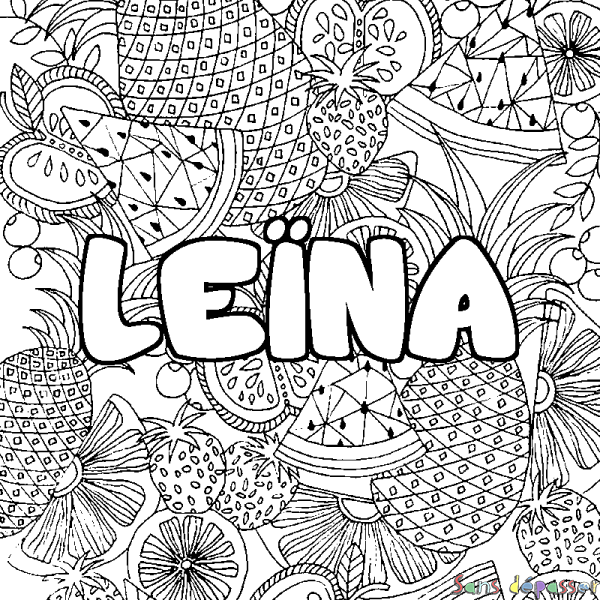 Coloriage pr&eacute;nom LE&Iuml;NA - d&eacute;cor Mandala fruits