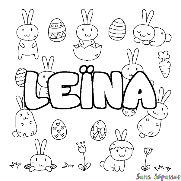 Coloriage pr&eacute;nom LE&Iuml;NA - d&eacute;cor Paques