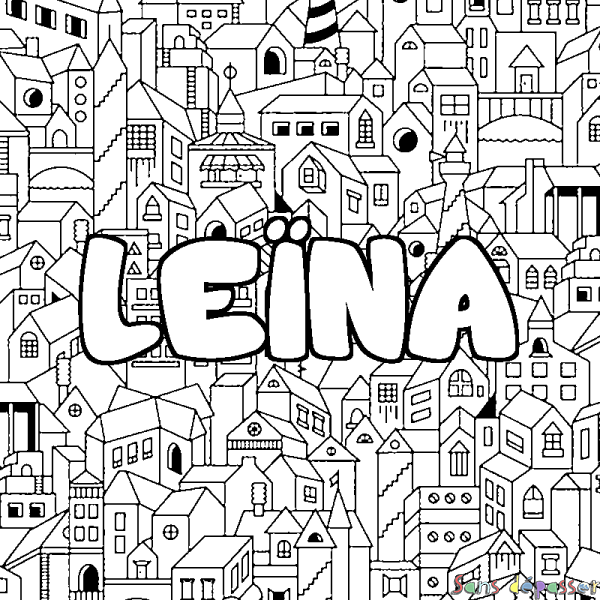 Coloriage pr&eacute;nom LE&Iuml;NA - d&eacute;cor Ville