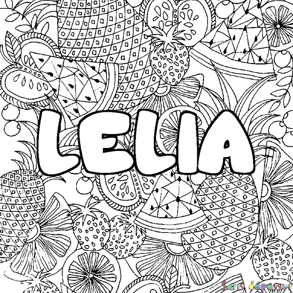 Coloriage pr&eacute;nom LELIA - d&eacute;cor Mandala fruits