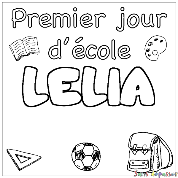 Coloriage pr&eacute;nom LELIA - d&eacute;cor Premier jour d'&eacute;cole