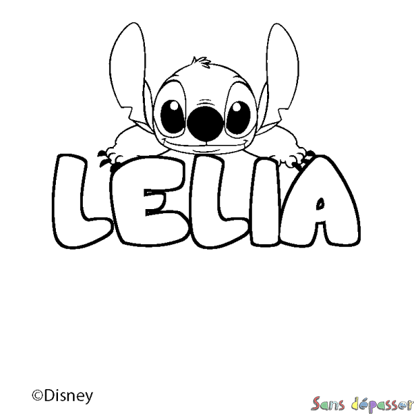 Coloriage pr&eacute;nom LELIA - d&eacute;cor Stitch