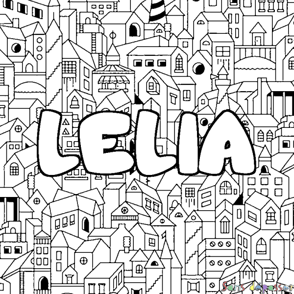Coloriage prénom LELIA - d&eacute;cor Ville
