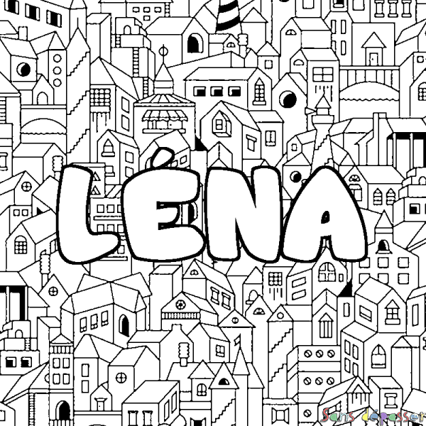 Coloriage pr&eacute;nom L&Eacute;NA - d&eacute;cor Ville