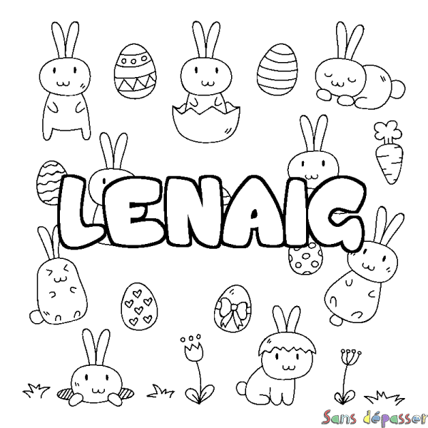 Coloriage pr&eacute;nom LENAIG - d&eacute;cor Paques