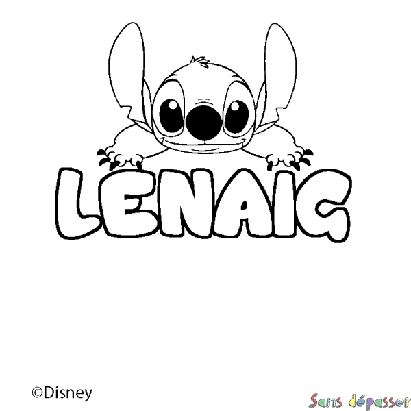 Coloriage pr&eacute;nom LENAIG - d&eacute;cor Stitch
