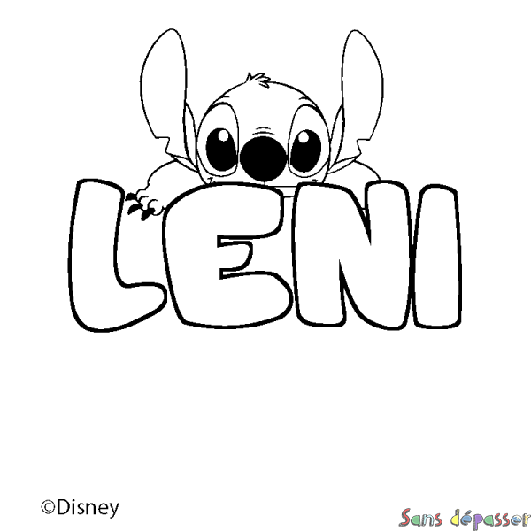 Coloriage pr&eacute;nom LENI - d&eacute;cor Stitch