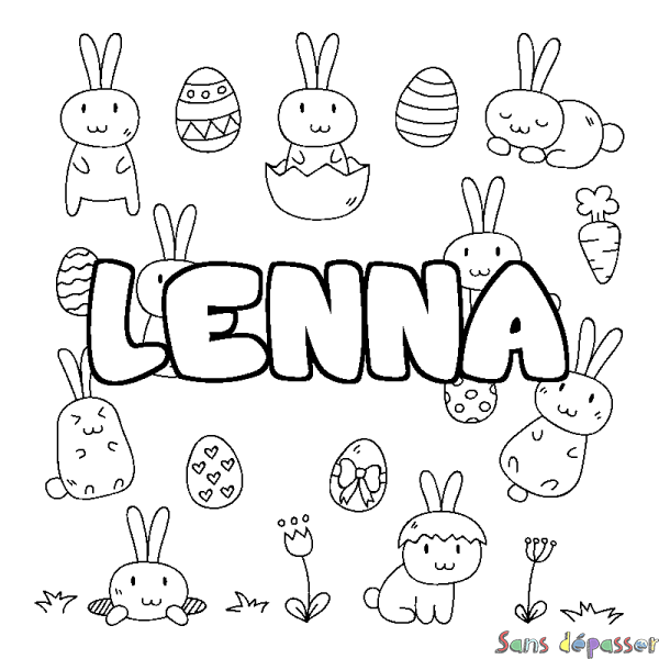 Coloriage pr&eacute;nom LENNA - d&eacute;cor Paques