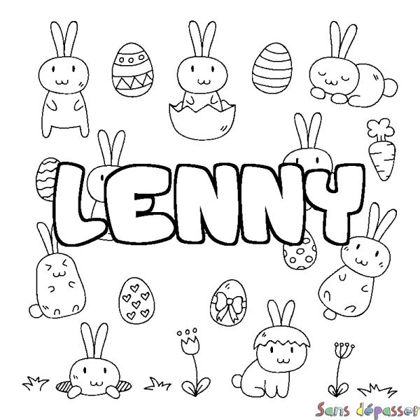 Coloriage pr&eacute;nom LENNY - d&eacute;cor Paques