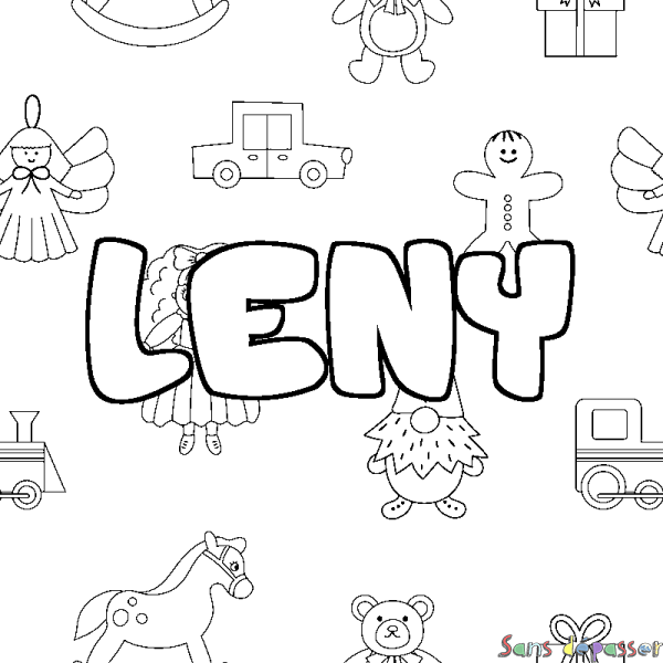 Coloriage pr&eacute;nom LENY - d&eacute;cor Jouets