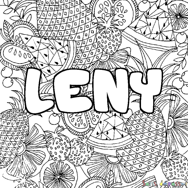 Coloriage pr&eacute;nom LENY - d&eacute;cor Mandala fruits