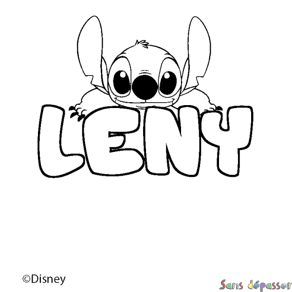 Coloriage pr&eacute;nom LENY - d&eacute;cor Stitch