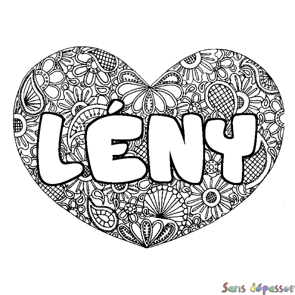 Coloriage pr&eacute;nom L&Eacute;NY - d&eacute;cor Mandala coeur