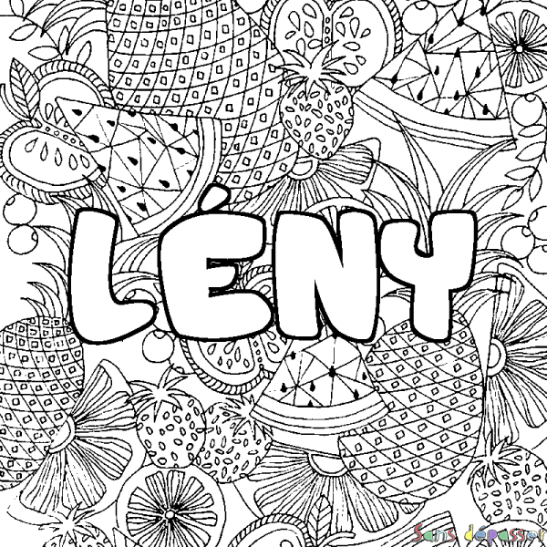 Coloriage pr&eacute;nom L&Eacute;NY - d&eacute;cor Mandala fruits