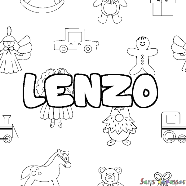 Coloriage pr&eacute;nom LENZO - d&eacute;cor Jouets