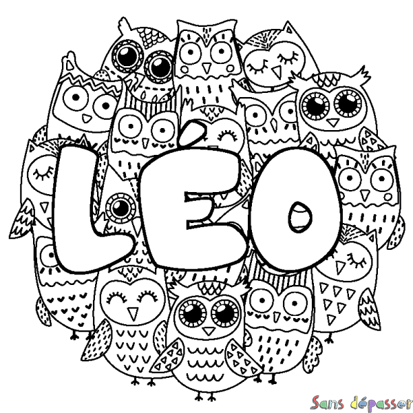 Coloriage pr&eacute;nom L&Eacute;O - d&eacute;cor Chouettes
