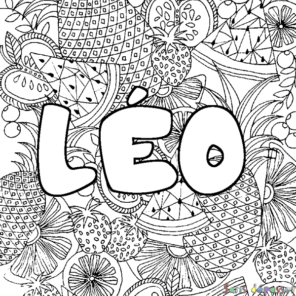 Coloriage pr&eacute;nom L&Eacute;O - d&eacute;cor Mandala fruits