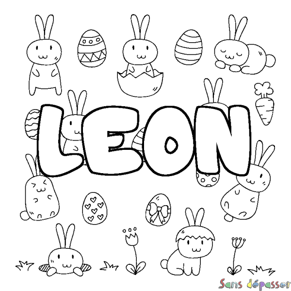 Coloriage pr&eacute;nom LEON - d&eacute;cor Paques
