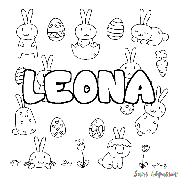 Coloriage pr&eacute;nom LEONA - d&eacute;cor Paques