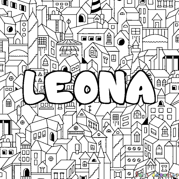 Coloriage pr&eacute;nom LEONA - d&eacute;cor Ville