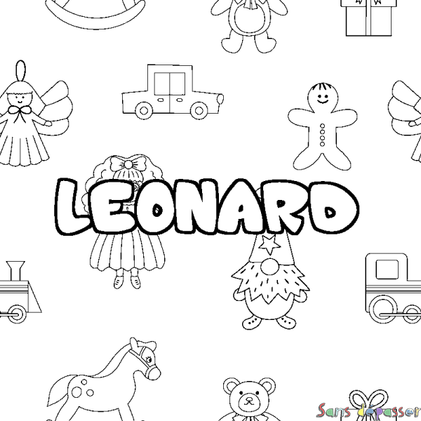 Coloriage pr&eacute;nom LEONARD - d&eacute;cor Jouets