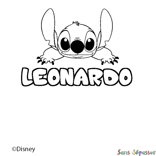 Coloriage pr&eacute;nom LEONARDO - d&eacute;cor Stitch