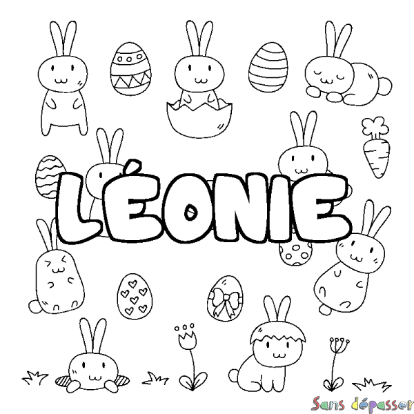 Coloriage pr&eacute;nom L&Eacute;ONIE - d&eacute;cor Paques