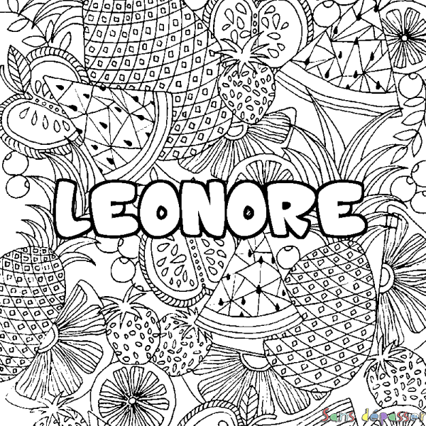 Coloriage prénom LEONORE - d&eacute;cor Mandala fruits