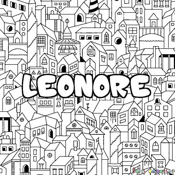 Coloriage pr&eacute;nom LEONORE - d&eacute;cor Ville
