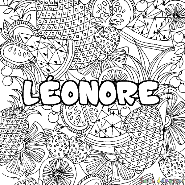 Coloriage pr&eacute;nom L&Eacute;ONORE - d&eacute;cor Mandala fruits