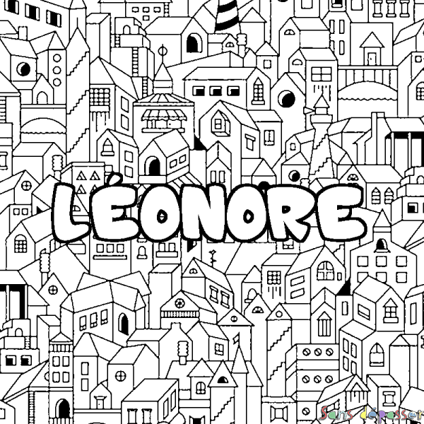 Coloriage pr&eacute;nom L&Eacute;ONORE - d&eacute;cor Ville