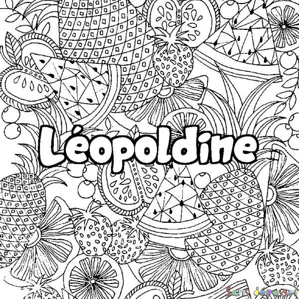 Coloriage pr&eacute;nom L&eacute;opoldine - d&eacute;cor Mandala fruits