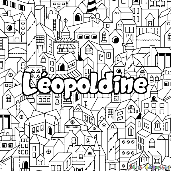 Coloriage pr&eacute;nom L&eacute;opoldine - d&eacute;cor Ville